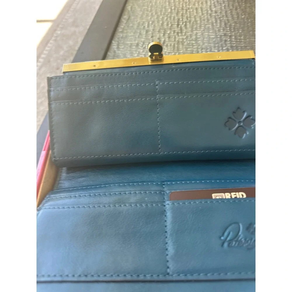 Patricia Nash Teal Floral‎ Leather Frame Wallet RFID 10 Card Slots NIB